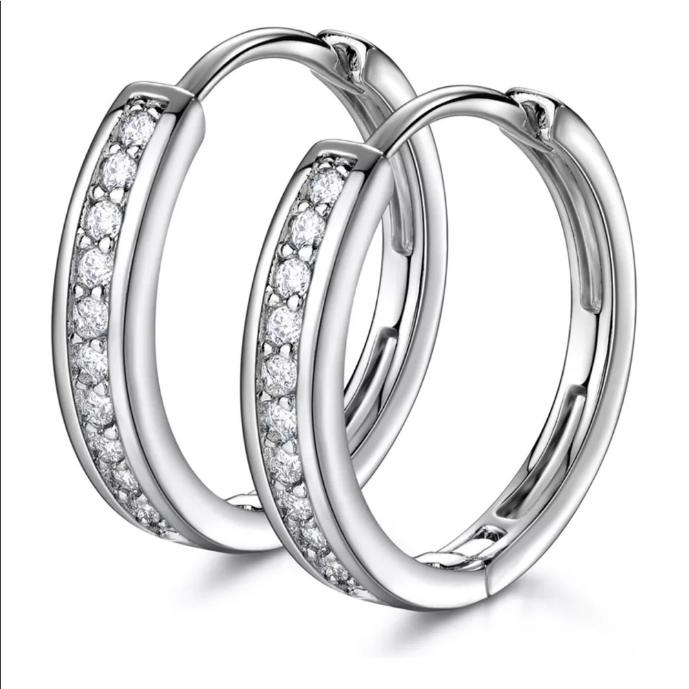 18k White Gold Plated Crystal Classic Hoop Earrings